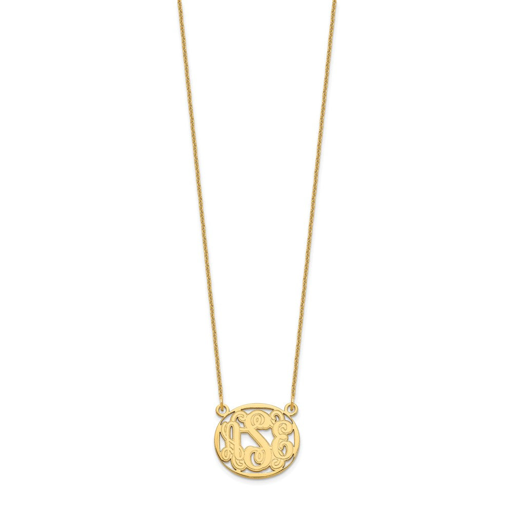 14K Gelbgold Geätzt Oval Monogramm Halskette
