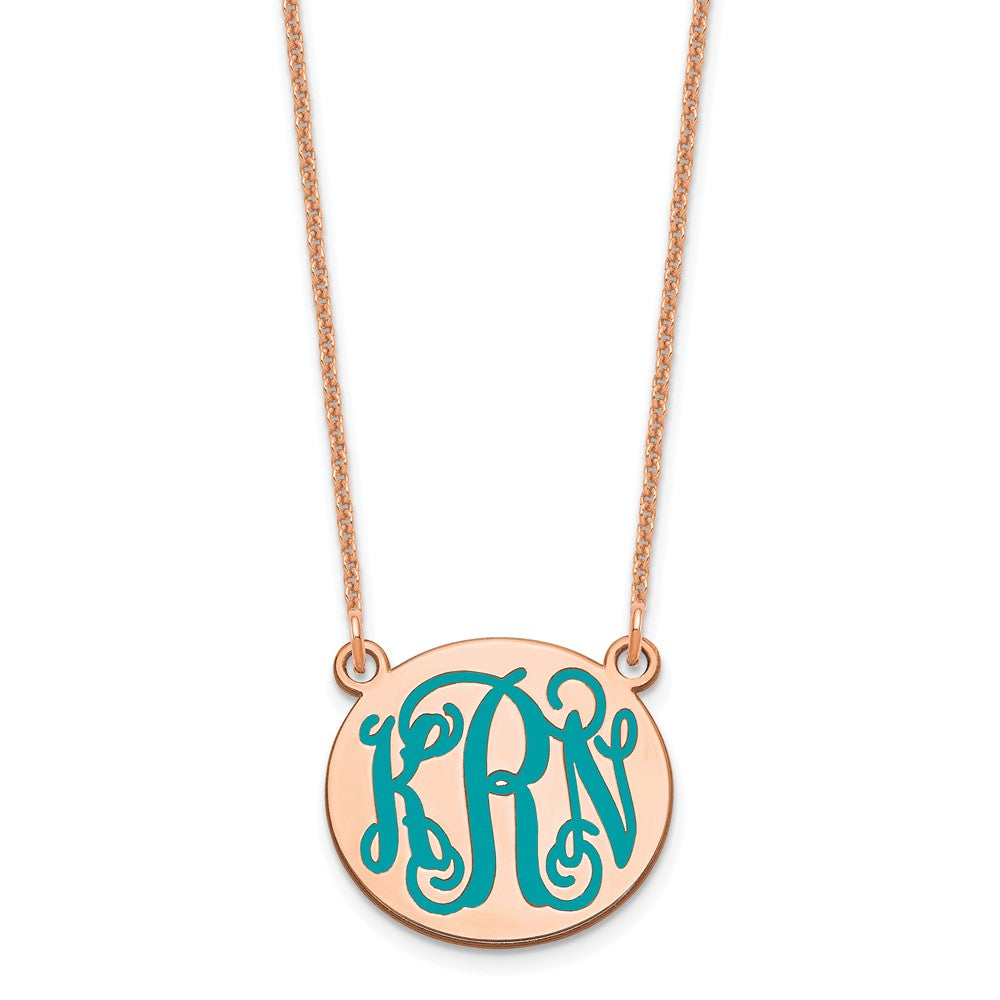14K Roségold Klein Rund Epoxid Monogramm Halskette