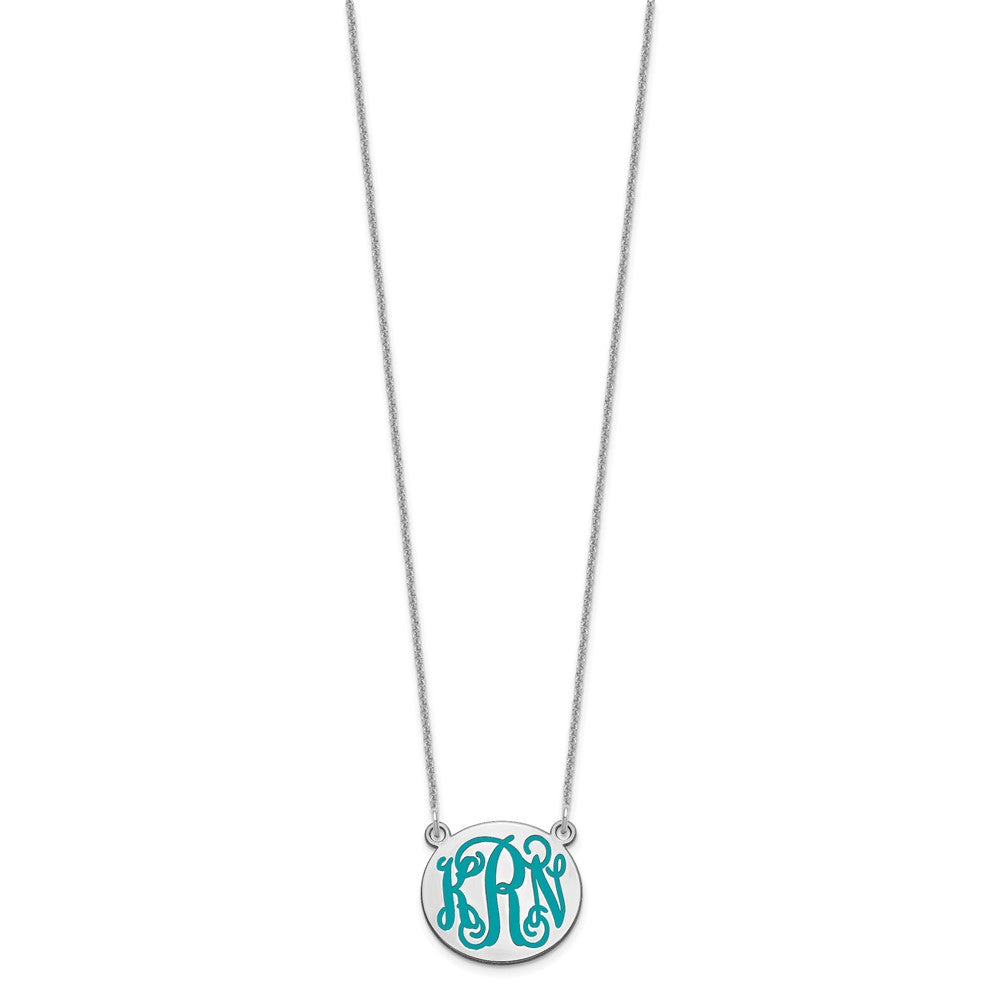14K Weißgold Klein Rund Epoxid Monogramm Halskette
