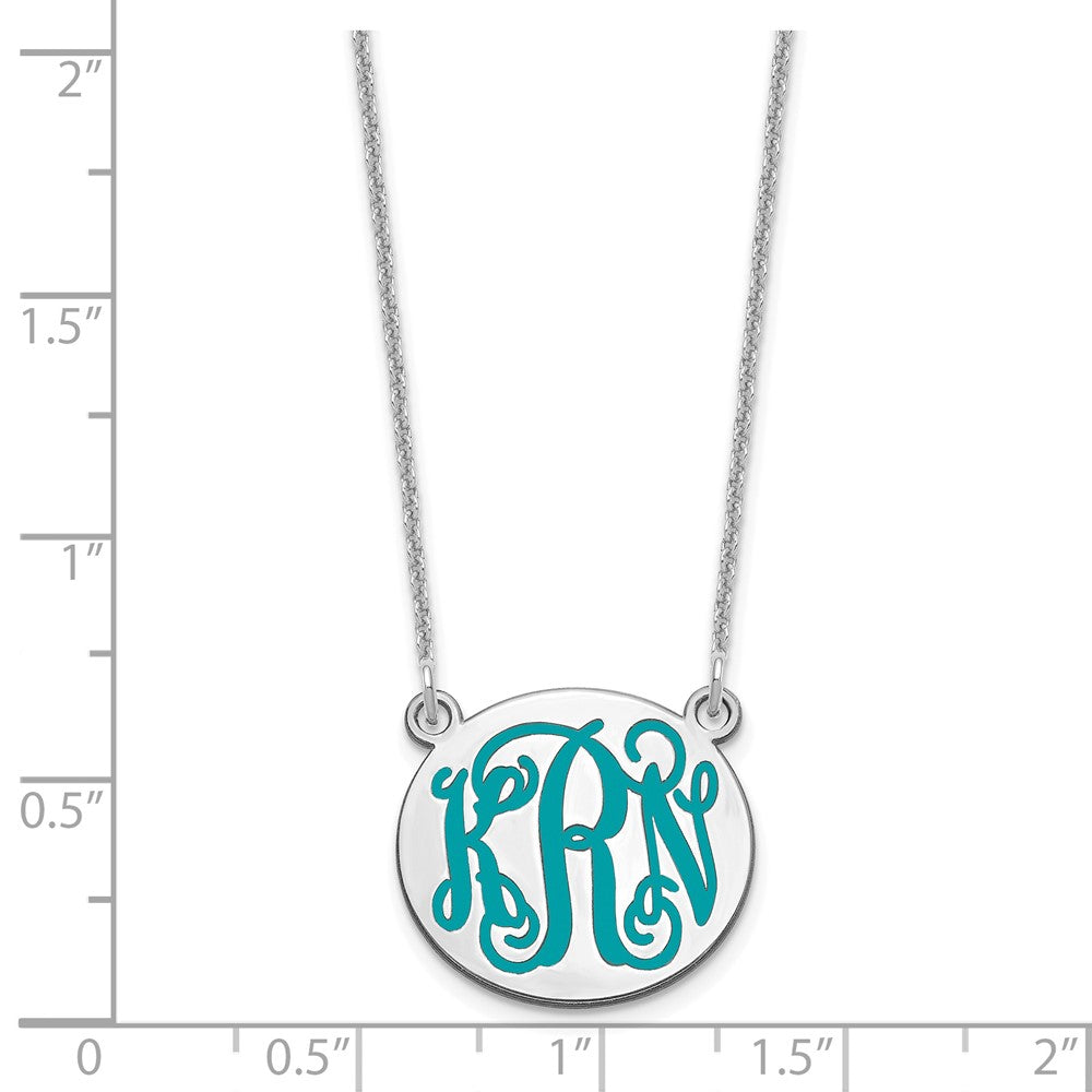 14K Weißgold Klein Rund Epoxid Monogramm Halskette