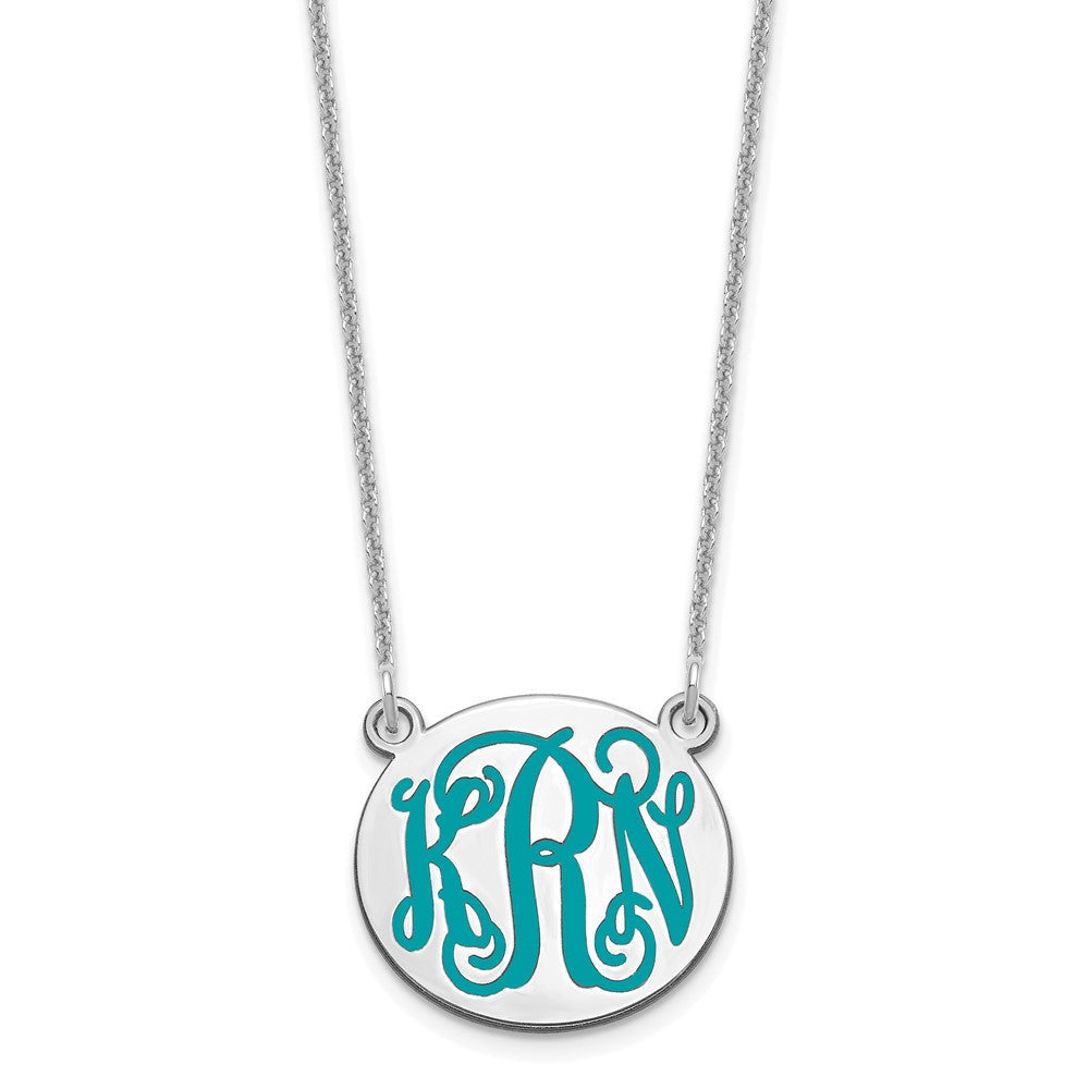 14K Weißgold Klein Rund Epoxid Monogramm Halskette