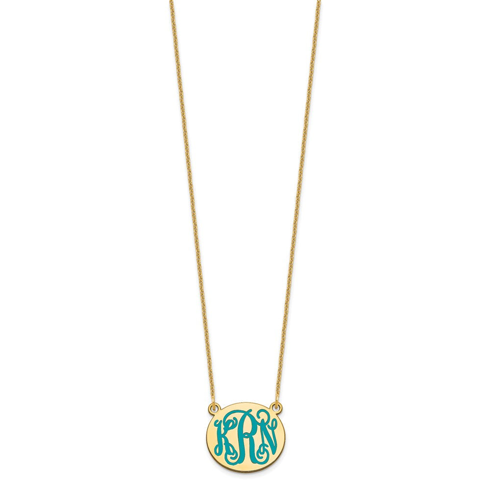 14K Gelbgold Klein Rund Epoxid Monogramm Halskette