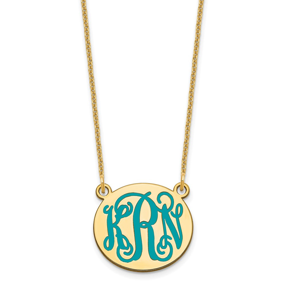 14K Gelbgold Klein Rund Epoxid Monogramm Halskette