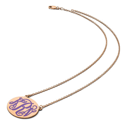 14K Roségold Mittel Rund Epoxid Monogramm Halskette