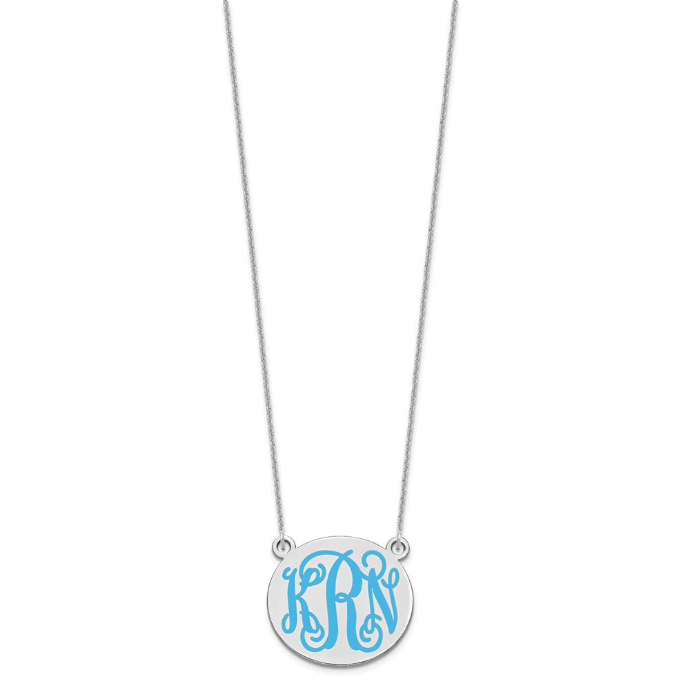 14K Weißgold Mittel Rund Epoxid Monogramm Halskette