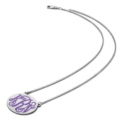 14K Weißgold Mittel Rund Epoxid Monogramm Halskette