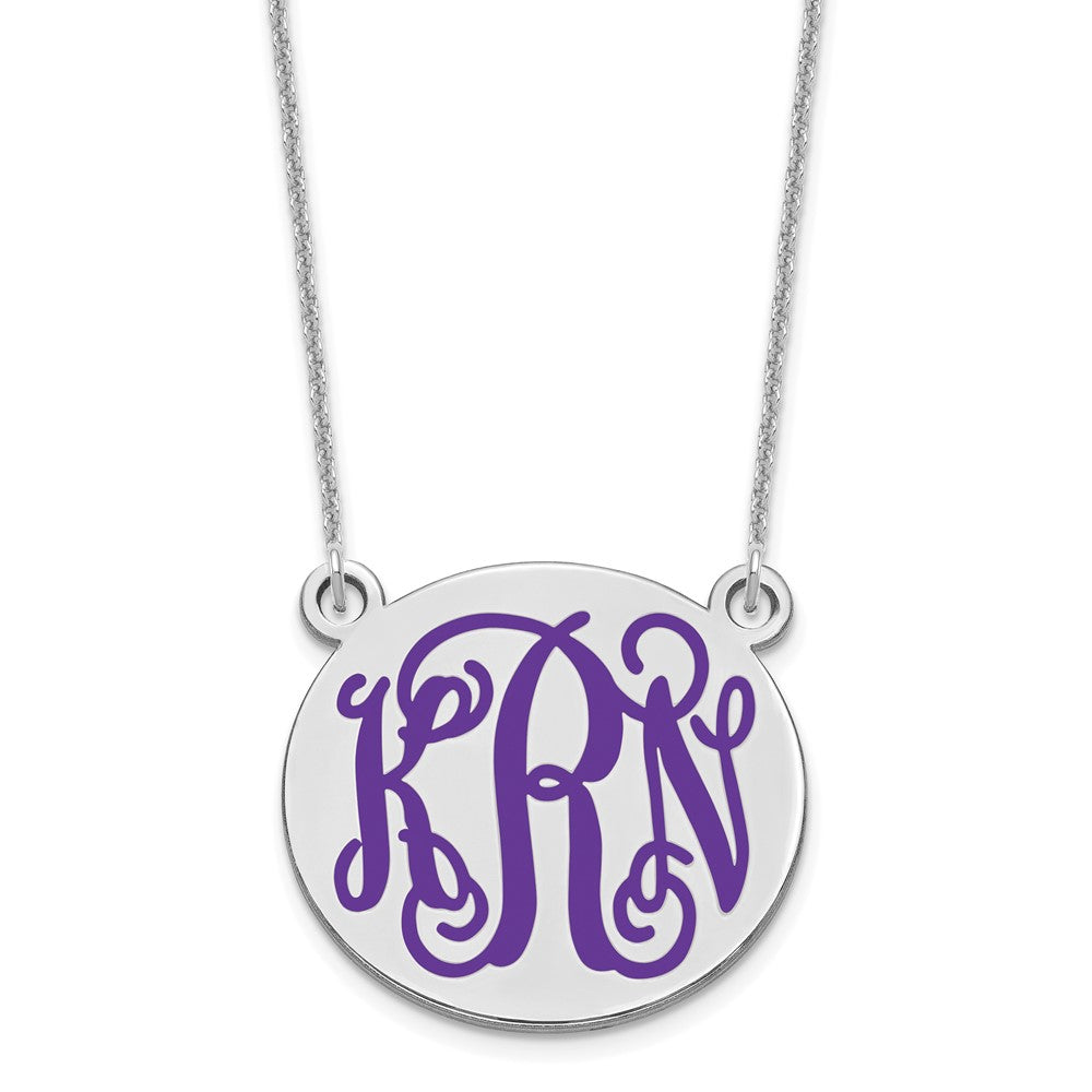 14K Weißgold Mittel Rund Epoxid Monogramm Halskette