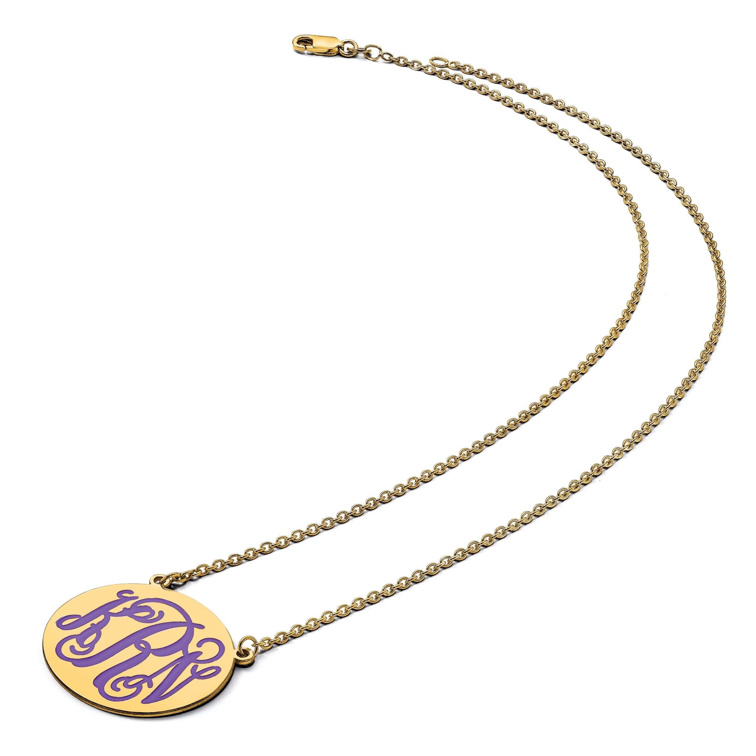14K Gelbgold Mittel Rund Epoxid Monogramm Halskette