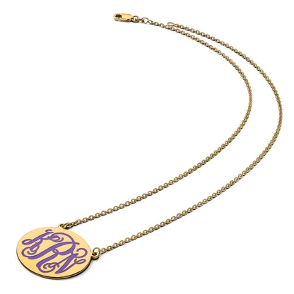 14K Gelbgold Mittel Rund Epoxid Monogramm Halskette