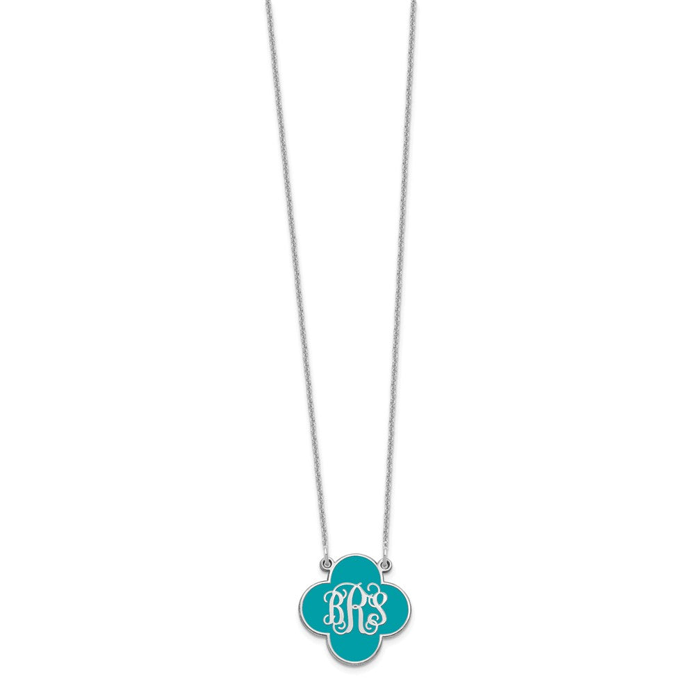 14K Weißgold Klee Monogramm Epoxid Halskette