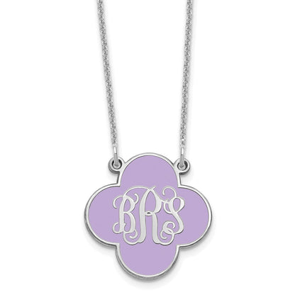 14K Weißgold Klee Monogramm Epoxid Halskette