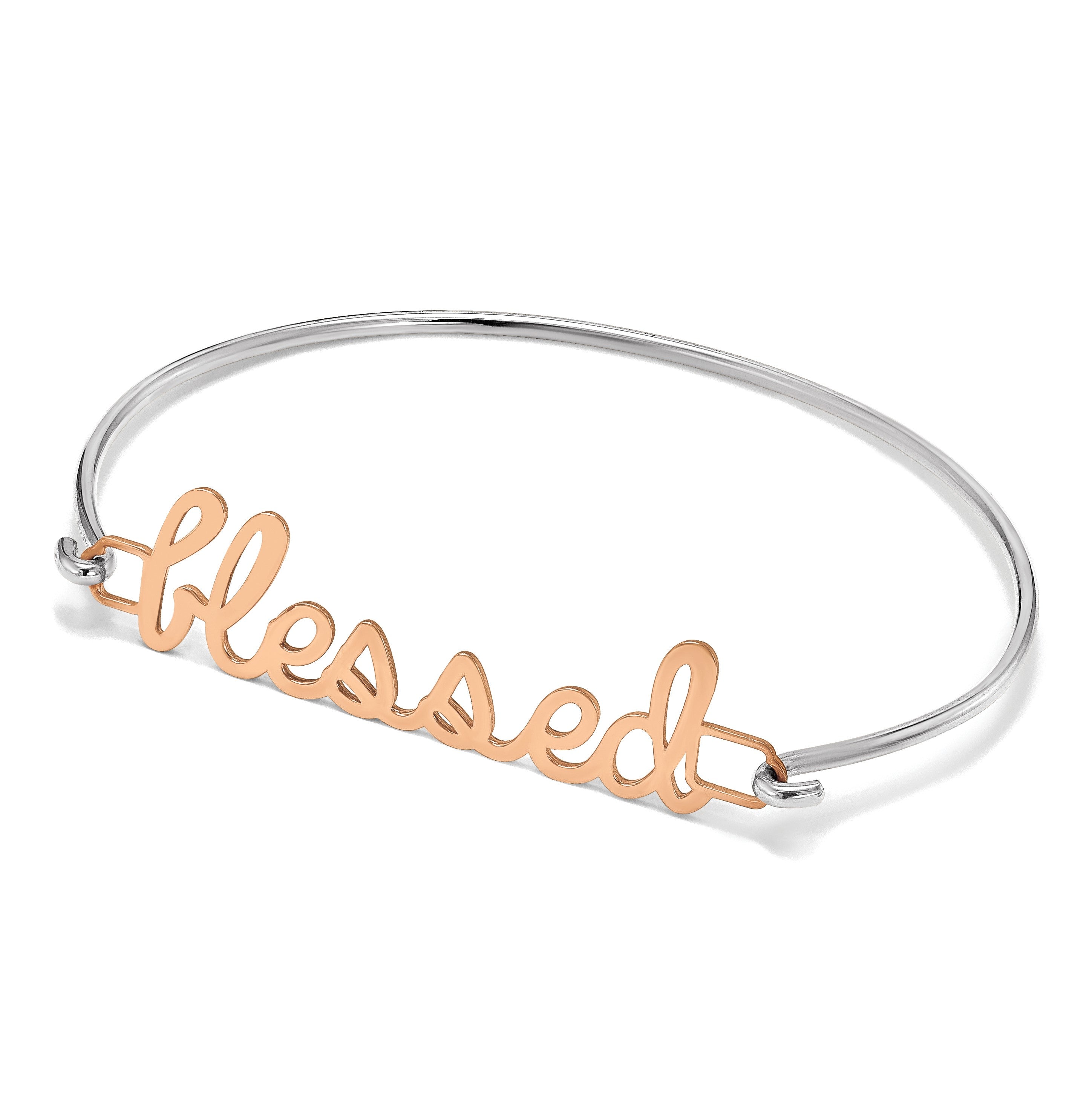 Roségoldbeschichtet Name Platte auf Sterlingsilber Armreif