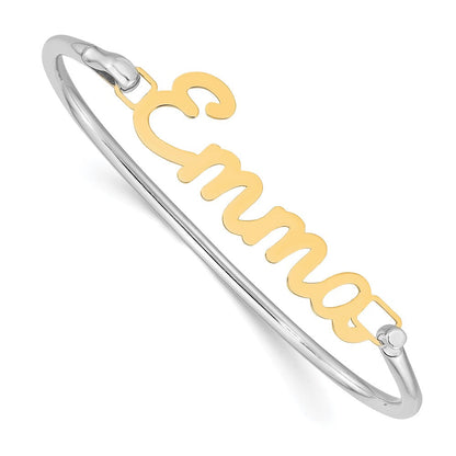 14K Gelbgold Name Platte auf Sterlingsilber Armreif