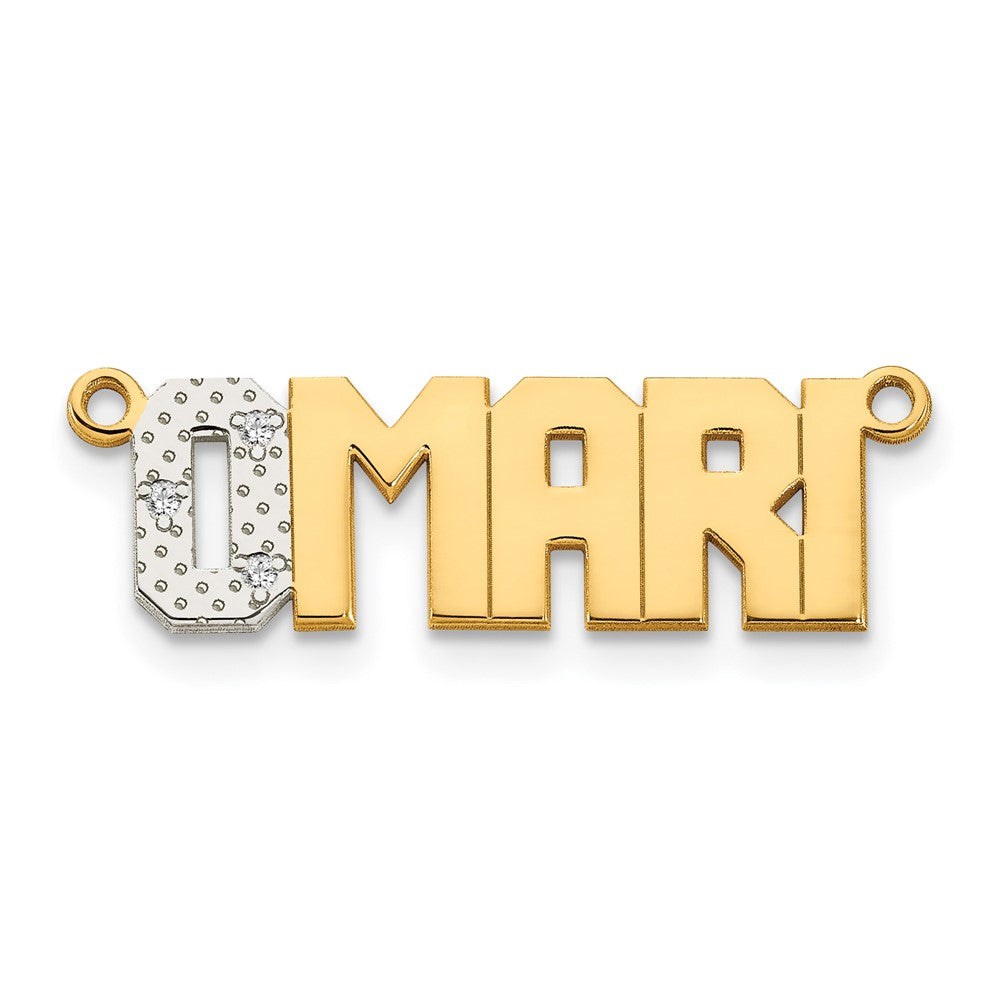 14K Gelb & Rhodium Gold Diamant Name Platte