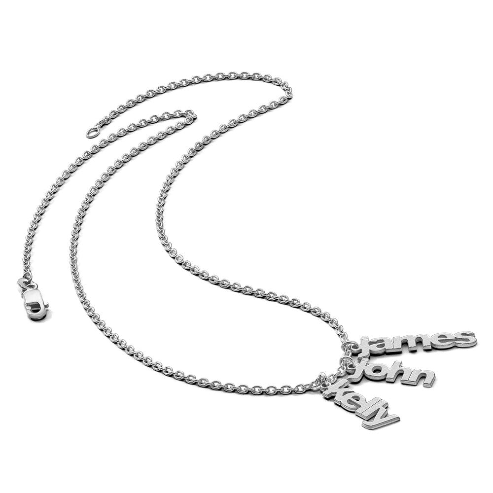 14K Weißgold Gebürstet 3 Name Charm Halskette