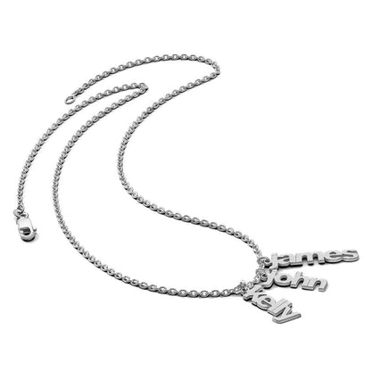 14K Weißgold Gebürstet 3 Name Charm Halskette