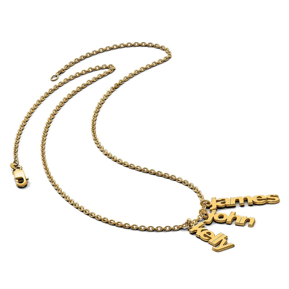 14K Gelbgold Gebürstet 3 Name Charm Halskette