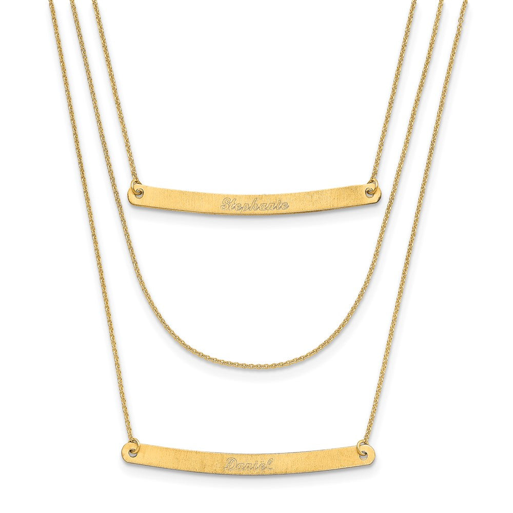 14K Gelbgold Gebürstet 3 Kette 2 Stab Halskette