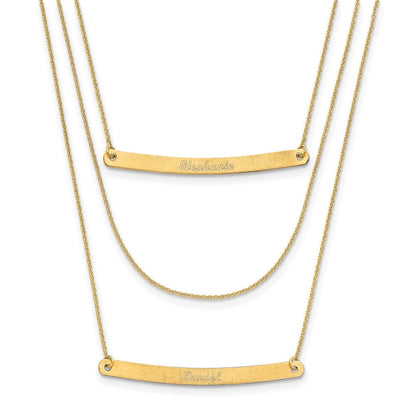 14K Gelbgold Gebürstet 3 Kette 2 Stab Halskette