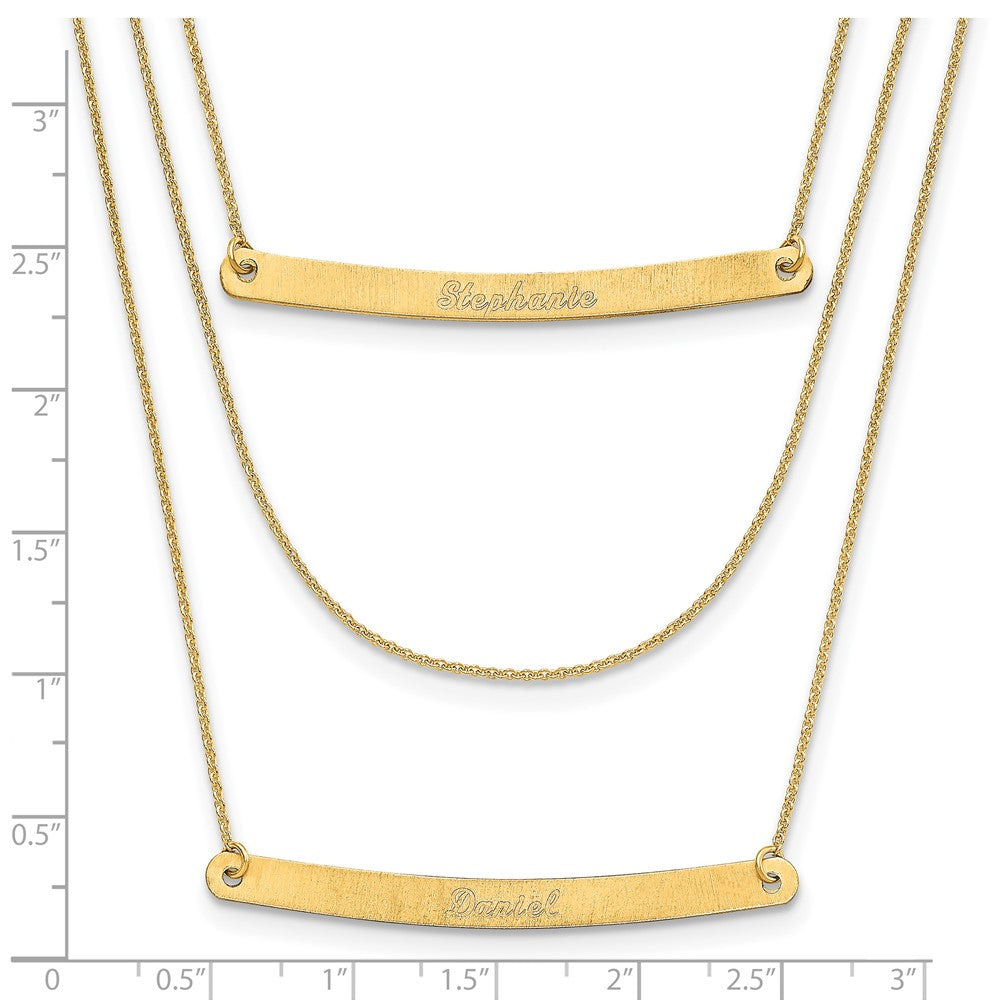 14K Gelbgold Gebürstet 3 Kette 2 Stab Halskette