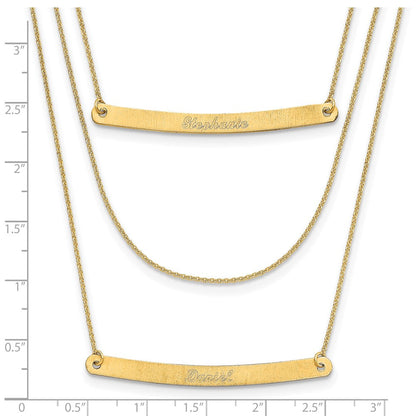 14K Gelbgold Gebürstet 3 Kette 2 Stab Halskette