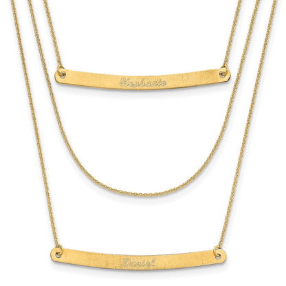 14K Gelbgold Gebürstet 3 Kette 2 Stab Halskette