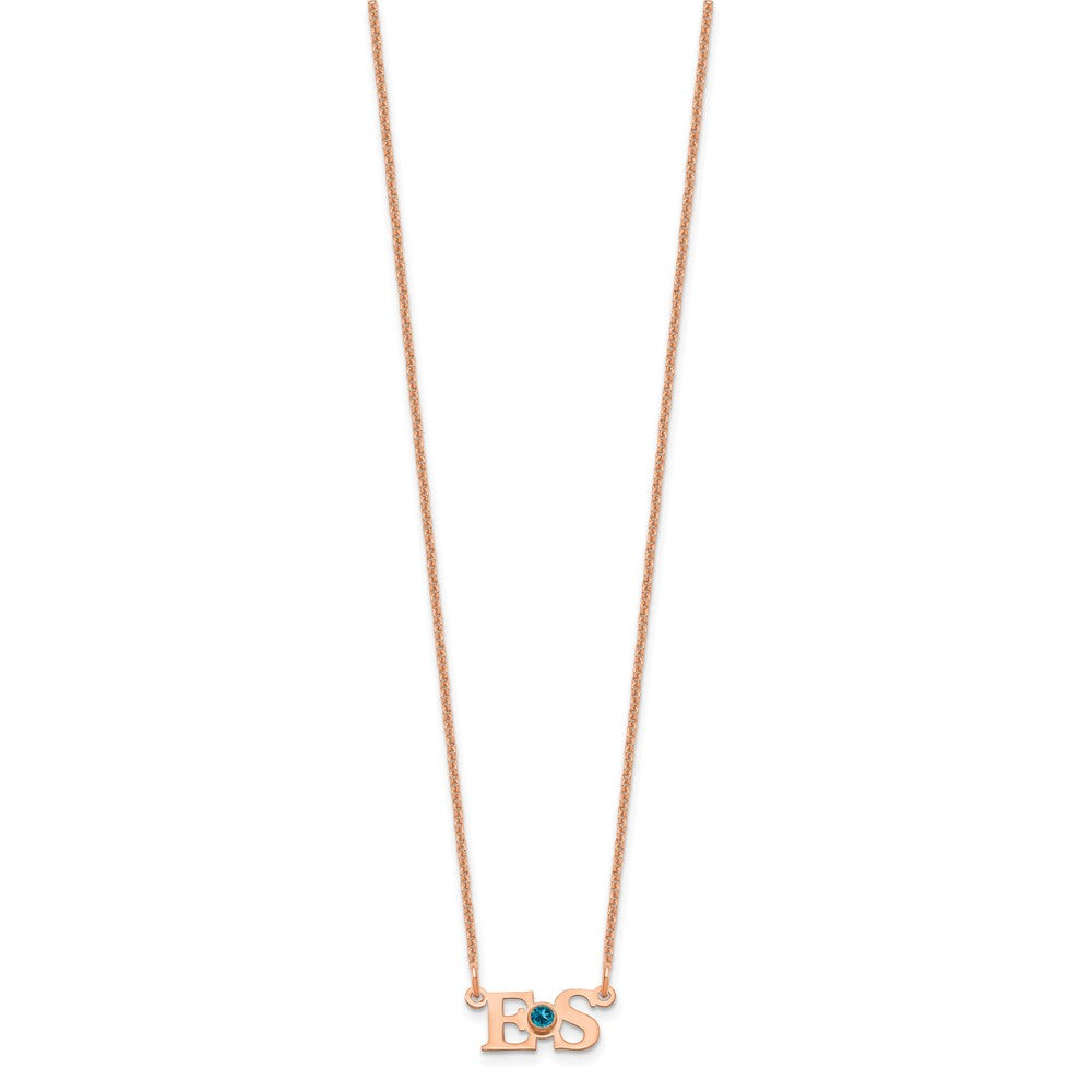 14K Roségold 2 Initials mit Zargenfassung Geburtsstein Halskette