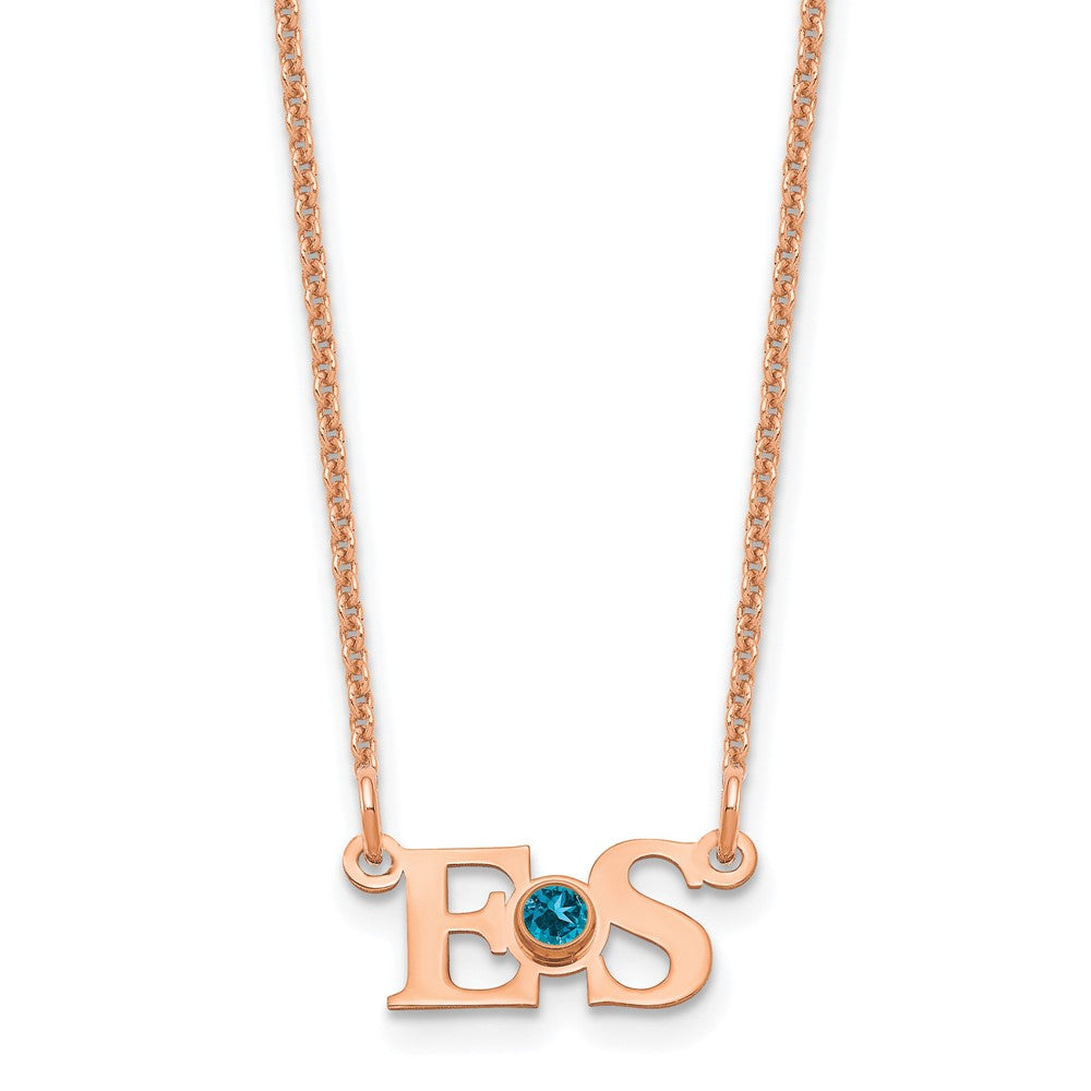 14K Roségold 2 Initials mit Zargenfassung Geburtsstein Halskette
