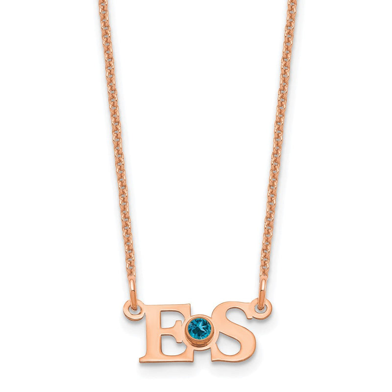 14K Roségold 2 Initials mit Zargenfassung Geburtsstein Halskette
