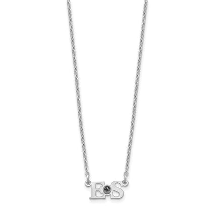 Sterlingsilber Rhodiniert 2 Initials mit 14K Zargenfassung Geburtsstein Halskette