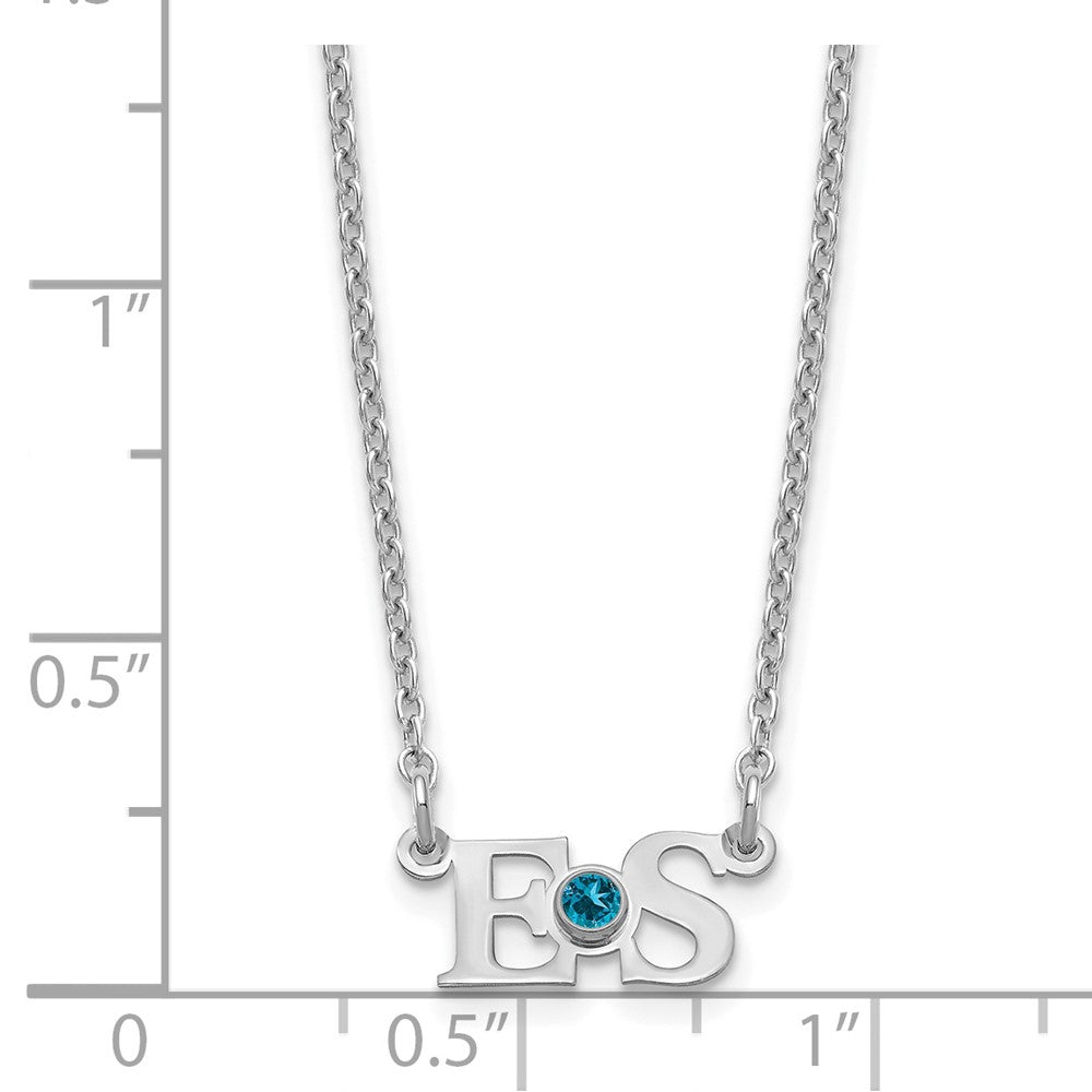 Sterlingsilber Rhodiniert 2 Initials mit 14K Zargenfassung Geburtsstein Halskette