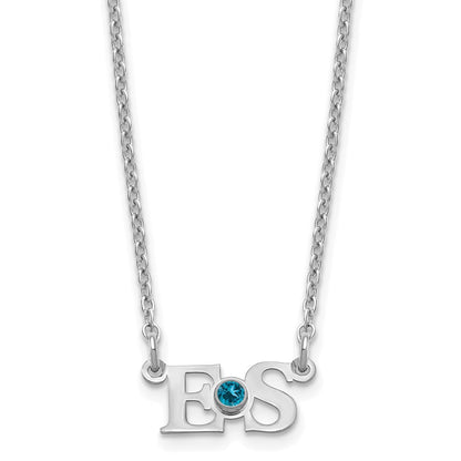 Sterlingsilber Rhodiniert 2 Initials mit 14K Zargenfassung Geburtsstein Halskette