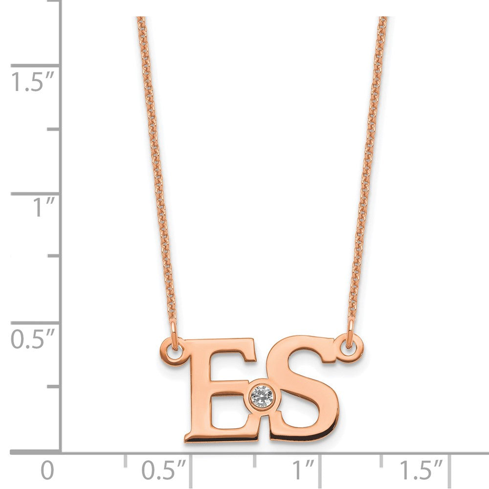 14K Roségold 2 Initials mit Zargenfassung Geburtsstein Halskette