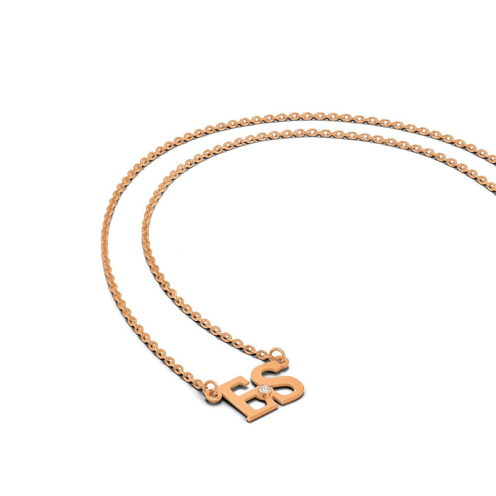 14K Roségold 2 Initials mit Zargenfassung Geburtsstein Halskette