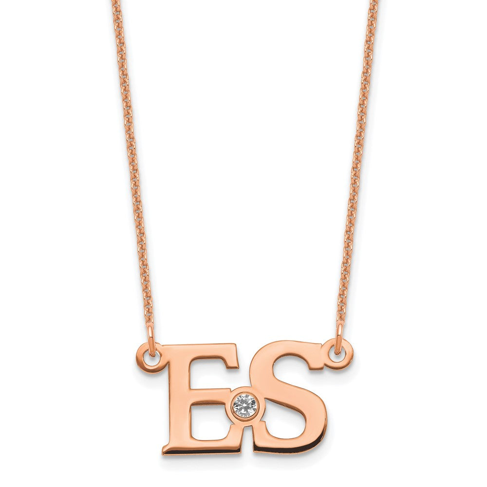 14K Roségold 2 Initials mit Zargenfassung Geburtsstein Halskette
