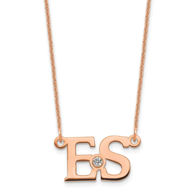 14K Roségold 2 Initials mit Zargenfassung Geburtsstein Halskette