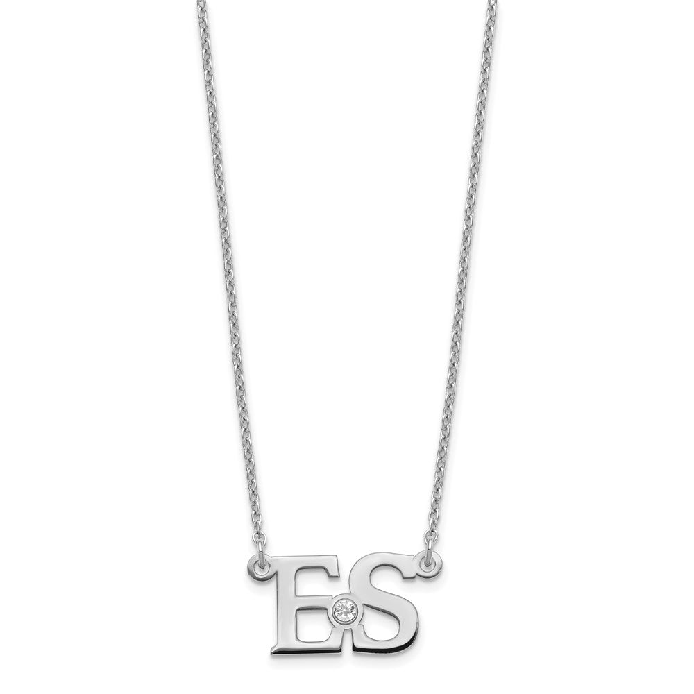 Sterlingsilber Rhodiniert 2 Initials mit 14K Zargenfassung Geburtsstein Halskette