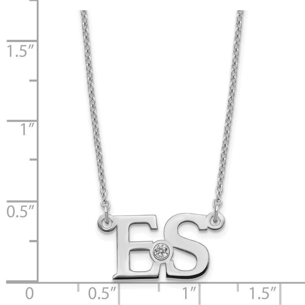 Sterlingsilber Rhodiniert 2 Initials mit 14K Zargenfassung Geburtsstein Halskette