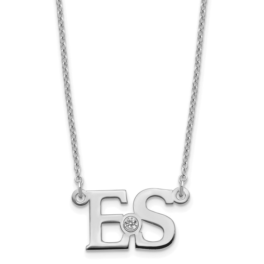 Sterlingsilber Rhodiniert 2 Initials mit 14K Zargenfassung Geburtsstein Halskette