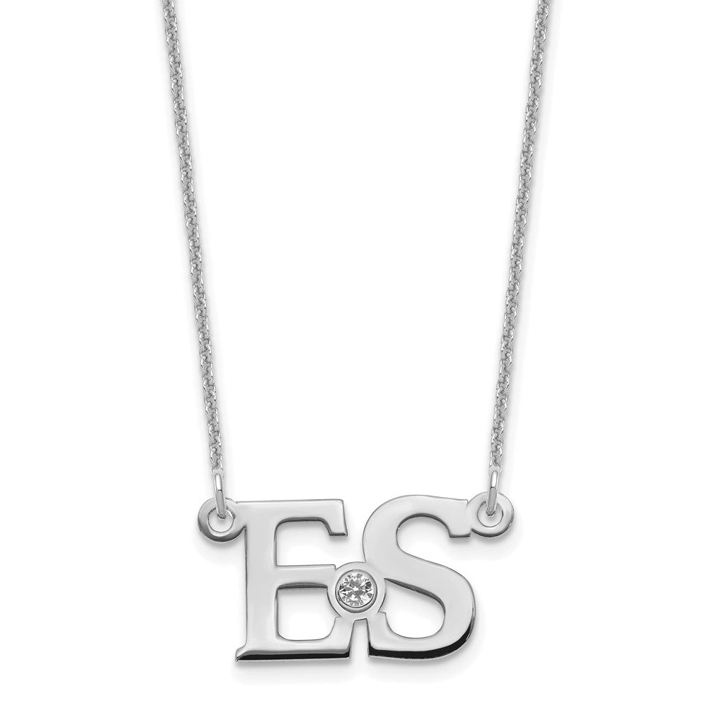 14K Weißgold Wg 2 Initials 14K/rhodiniert Zargenfassung Geburtsstein Halskette