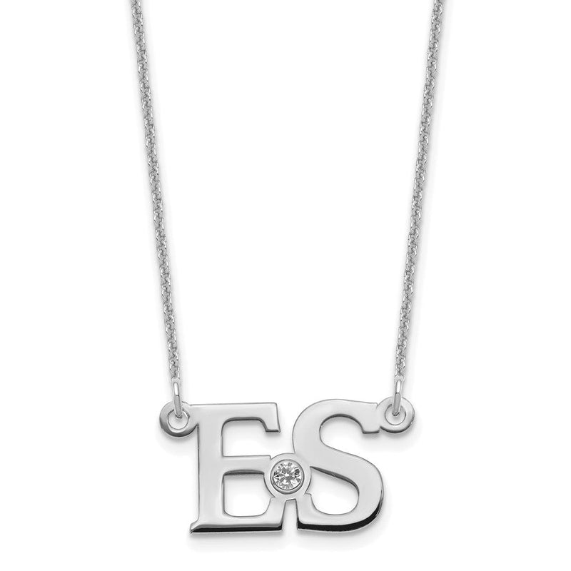 14K Weißgold Wg 2 Initials 14K/rhodiniert Zargenfassung Geburtsstein Halskette