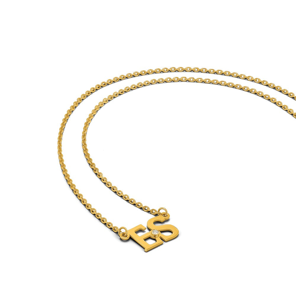 14K Gelbgold Yg 2 Initials 14K/rhodiniert Zargenfassung Geburtsstein Halskette