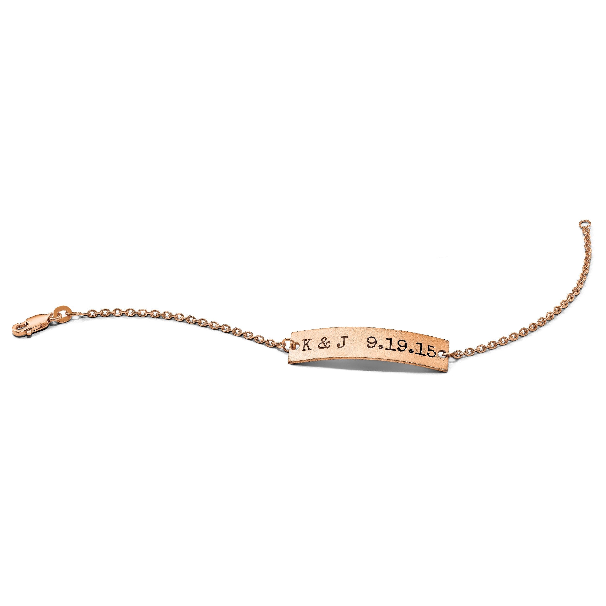 14K Roségold Gebürstet Epoxid Initials und Date Stab Armband