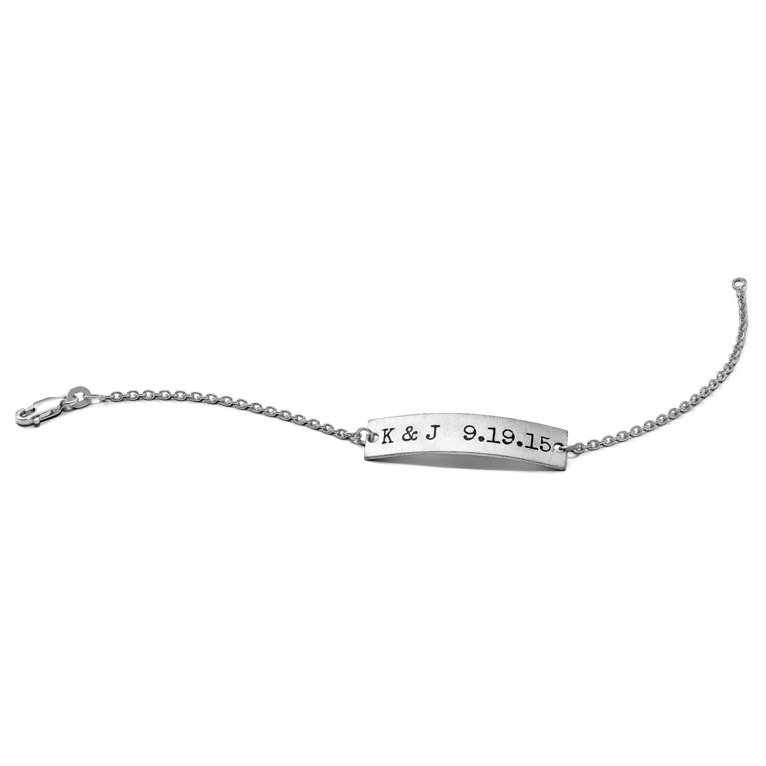 14K Weißgold Golf Gebürstet Epoxid Initials und Date Stab Halskette