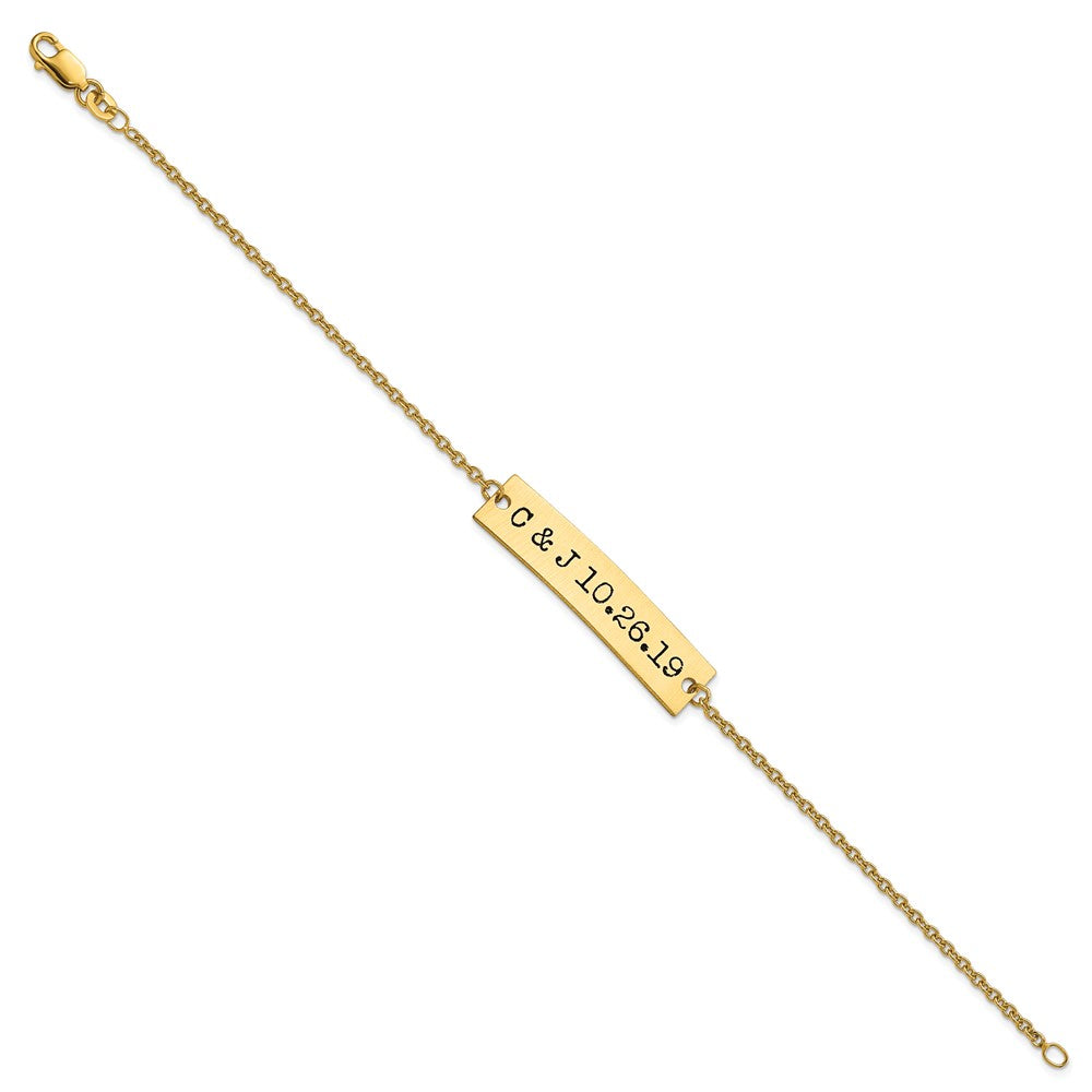 14K Gelbgold Gebürstet Epoxid Initials und Date Stab Halskette