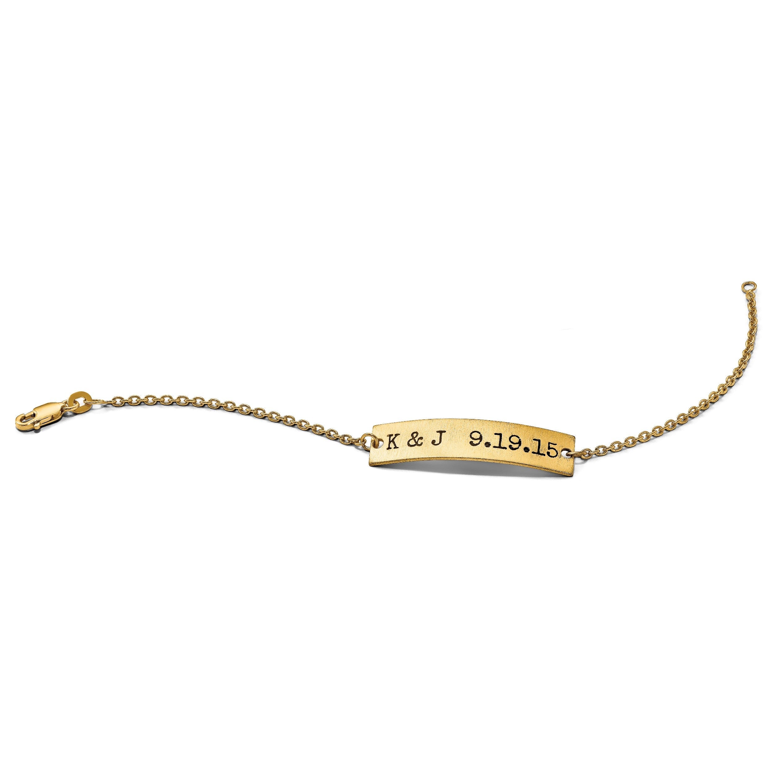 14K Gelbgold Gebürstet Epoxid Initials und Date Stab Halskette