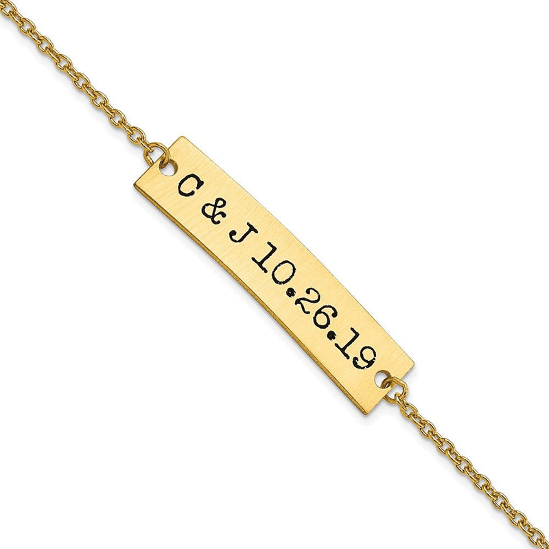 14K Gelbgold Gebürstet Epoxid Initials und Date Stab Halskette