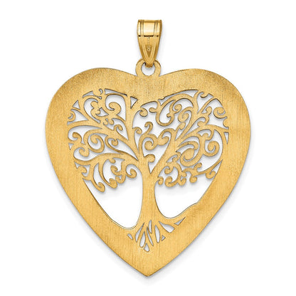 14K Gelbgold 14ky Herz Familie Baum Anhänger