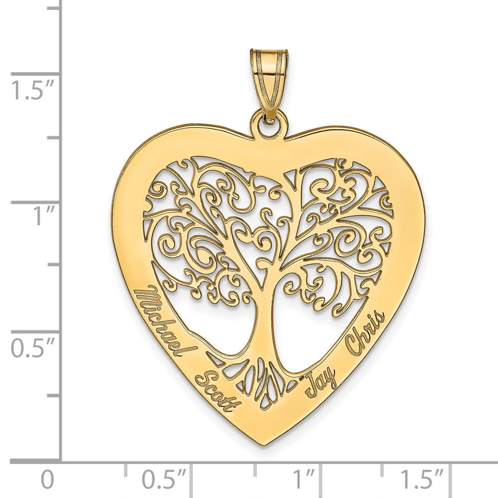14K Gelbgold 14ky Herz Familie Baum Anhänger