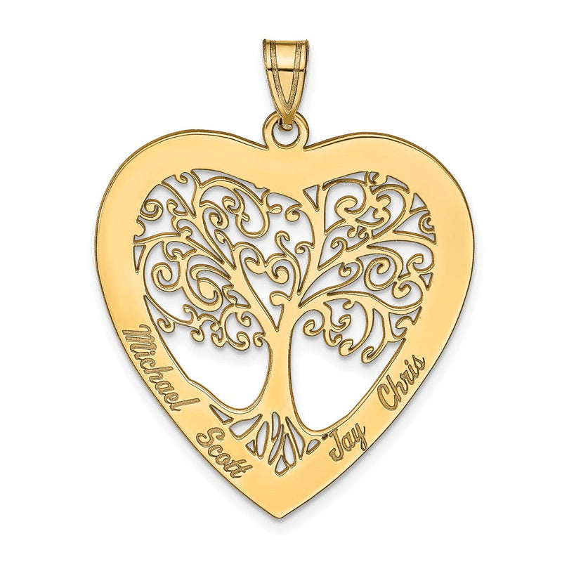 14K Gelbgold 14ky Herz Familie Baum Anhänger